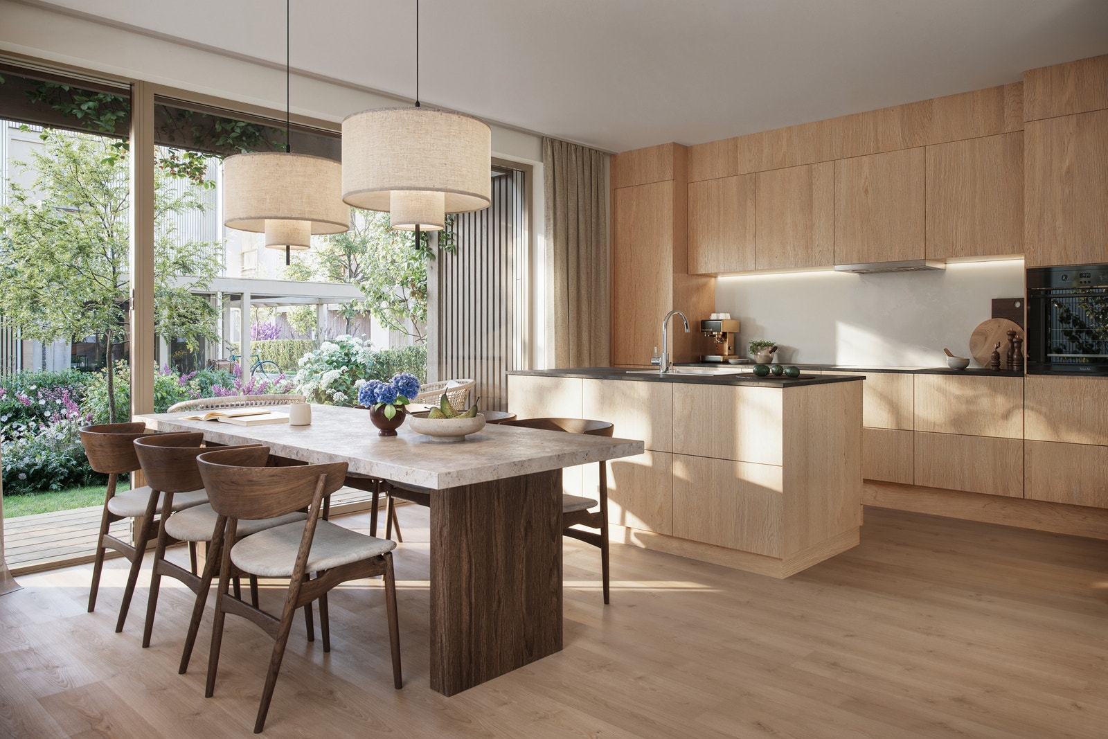 Kvalitetskjøkken fra Svane Kjøkkenet. Illustrasjon fra tomannsbolig, Galleribilde