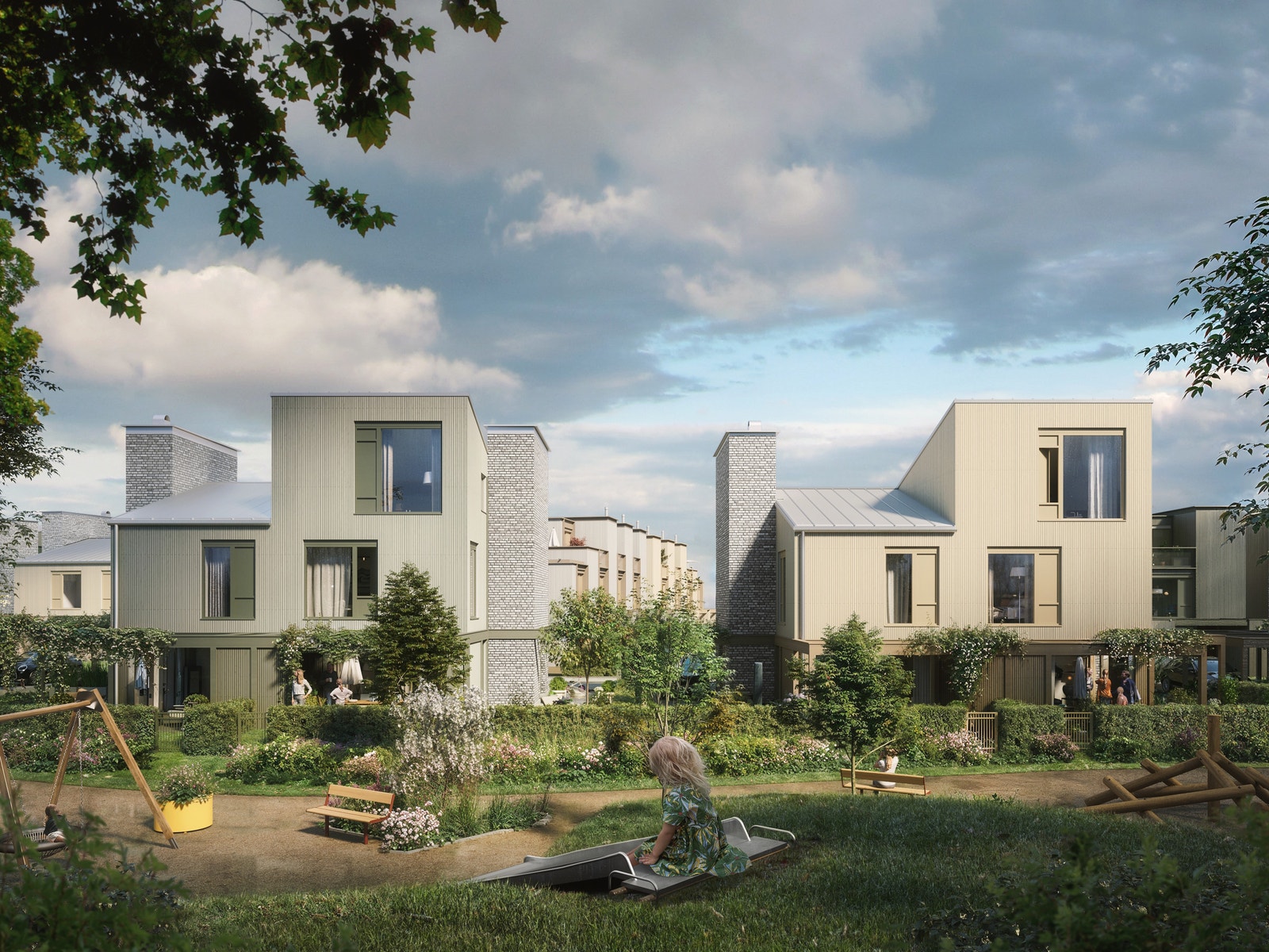 Solrike, private hager/terrasse/takterrasser. Illustrasjon. Galleribilde