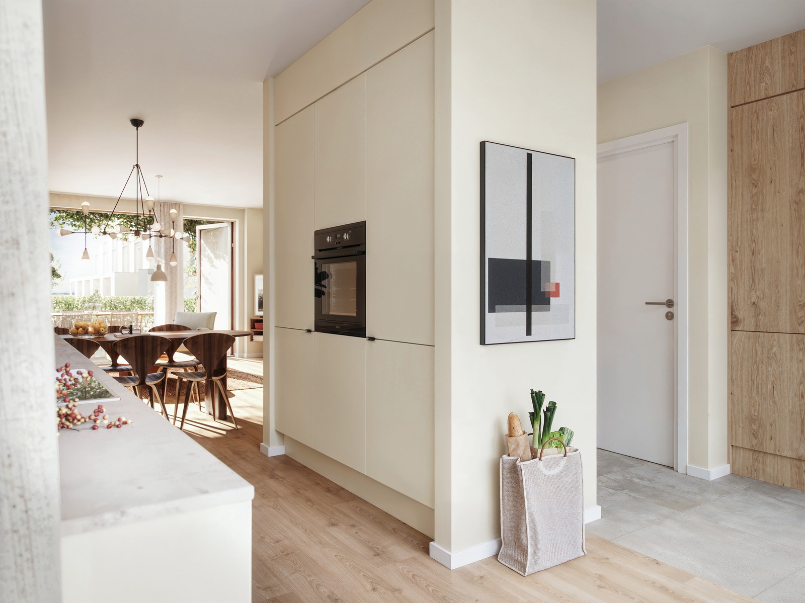 Praktiske og moderne boliger. Illustrasjon fra rekkehus over 3 plan. Galleribilde