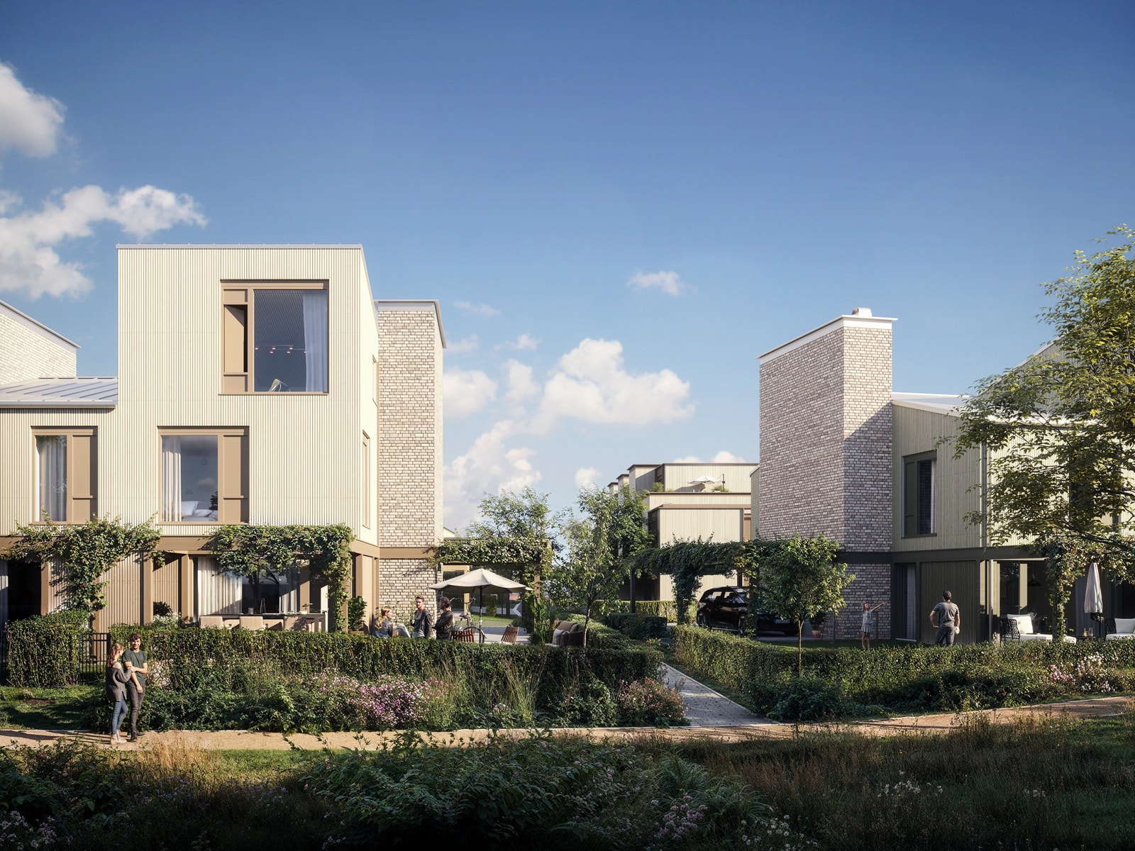 Nyholm er nabolaget der barna skal vokse opp i idylliske småhusomgivelser. Illustrasjon. Galleribilde