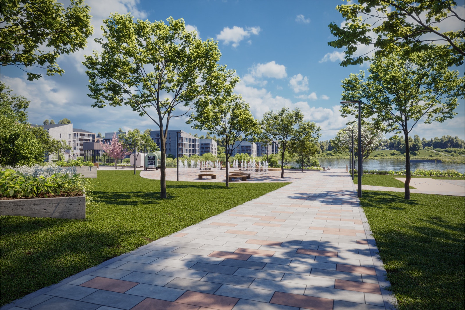 Illustrasjon av Verksparken - gangsti inn til parken Galleribilde