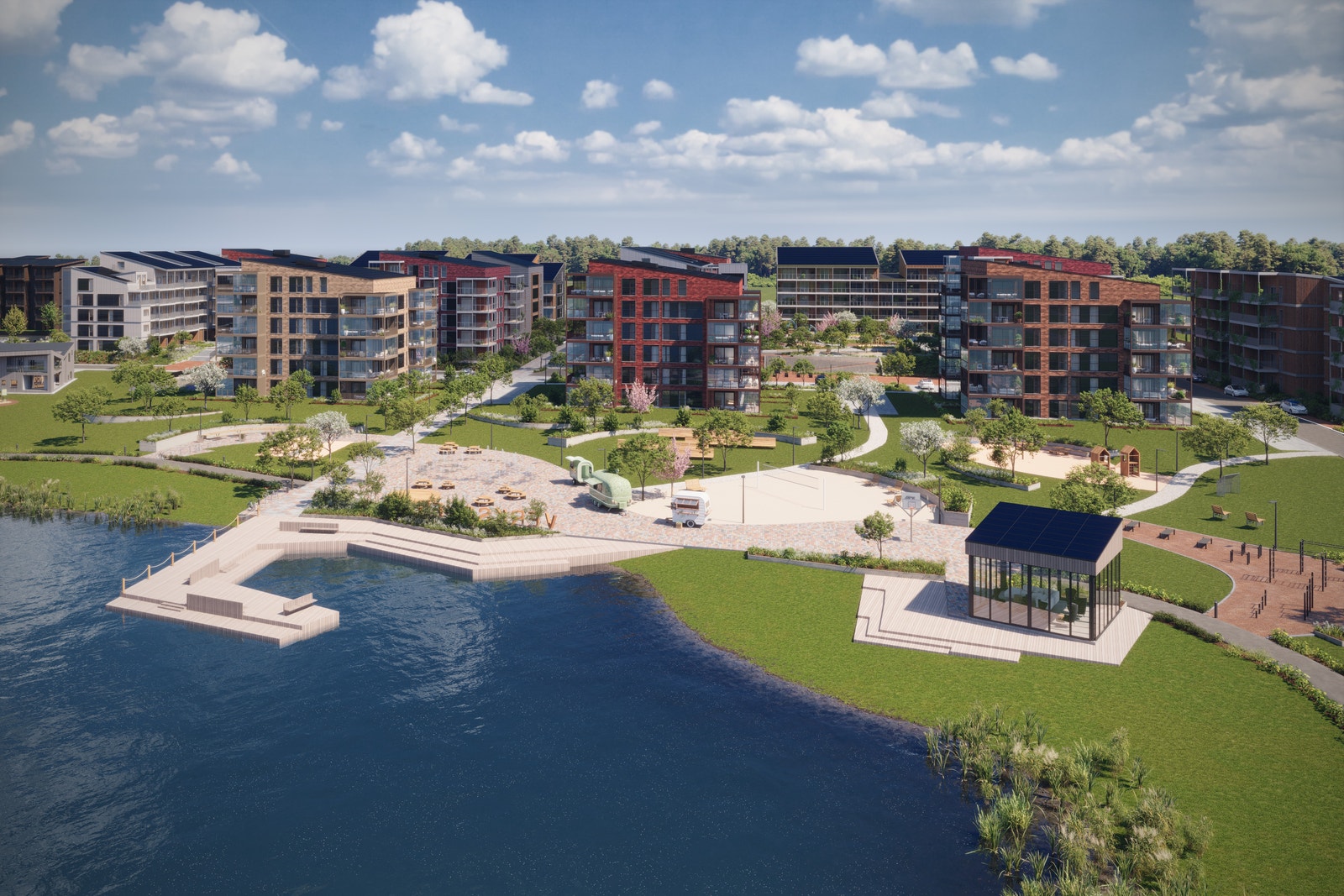 Mellom Verket Panorama og dammen kommer den urbane delen av Verksparken. Bygging starter 2025. Galleribilde