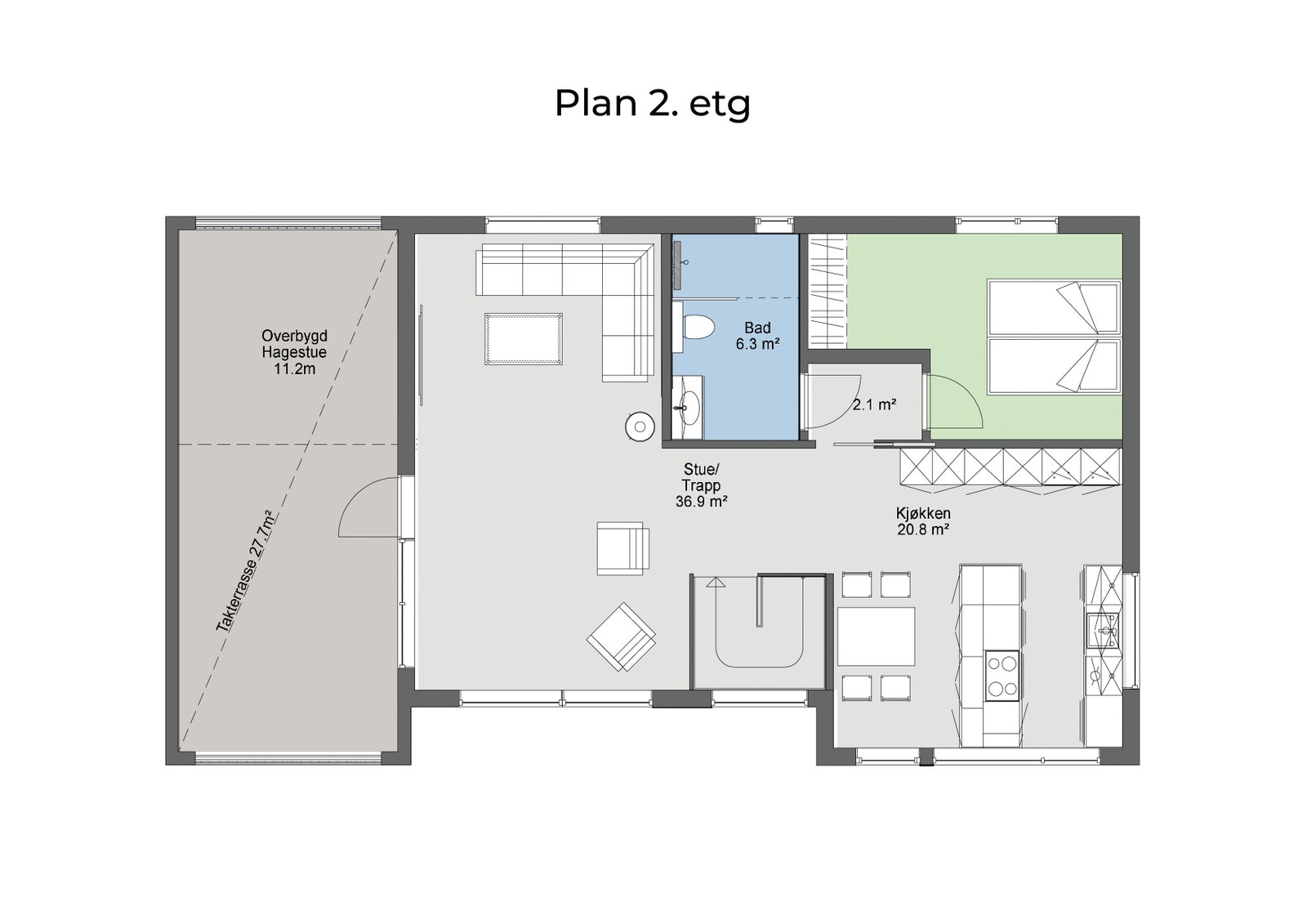 Planteikning 2. etg. Visningsbustad har gjort litt endringar i planløysing 2. etg. Galleribilde