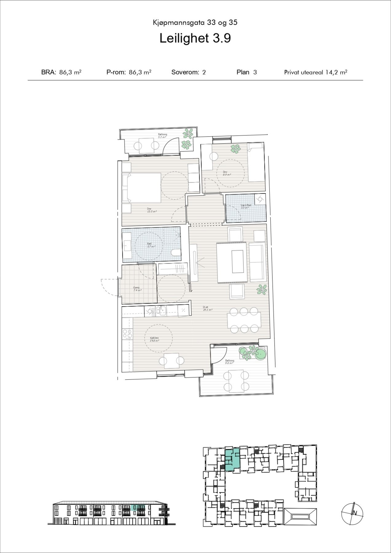 Plantegning av leiligheten - areal 87 kvm. Galleribilde