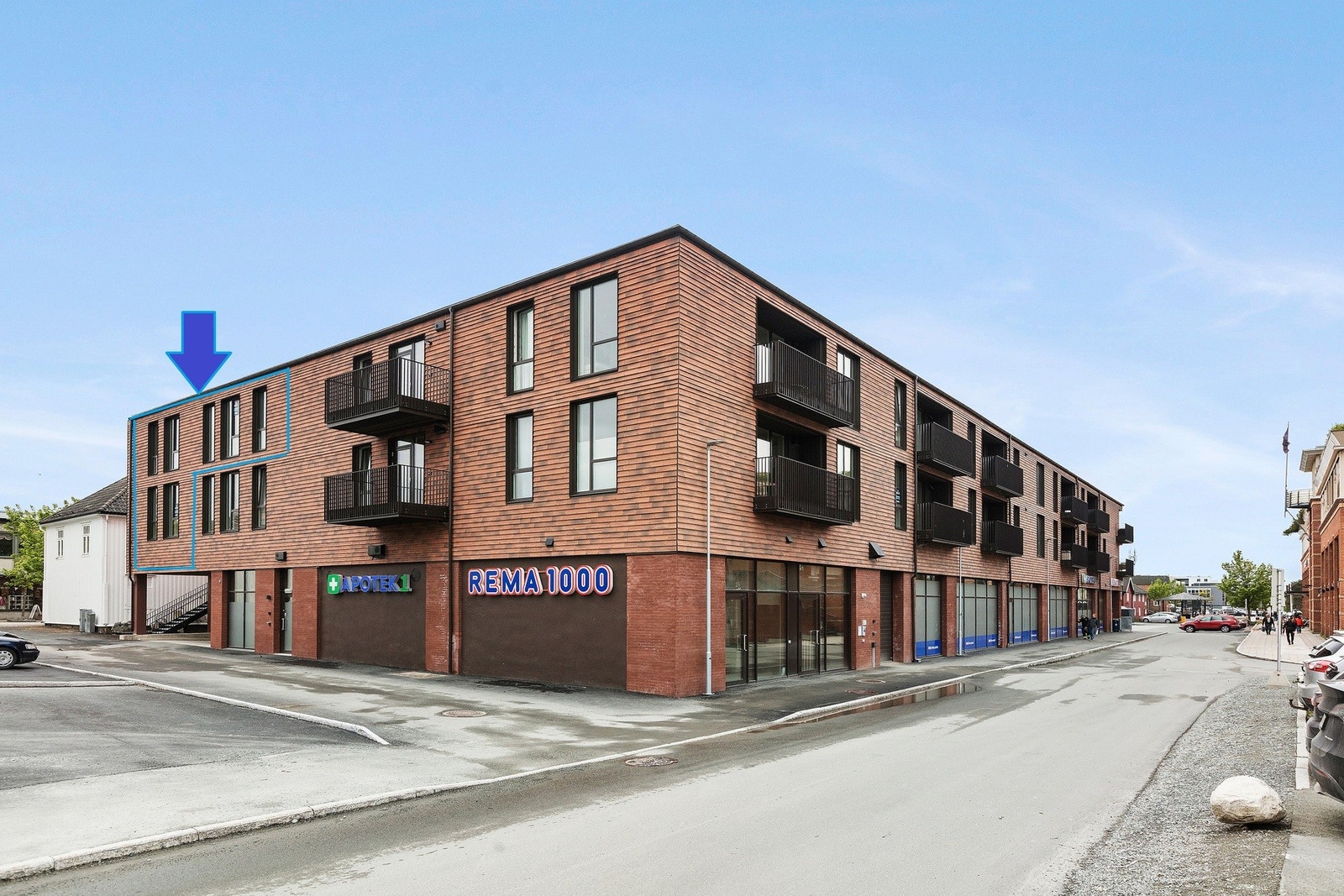 Leilighetene vender ut mot en rolig og lite trafikkert gate. Galleribilde