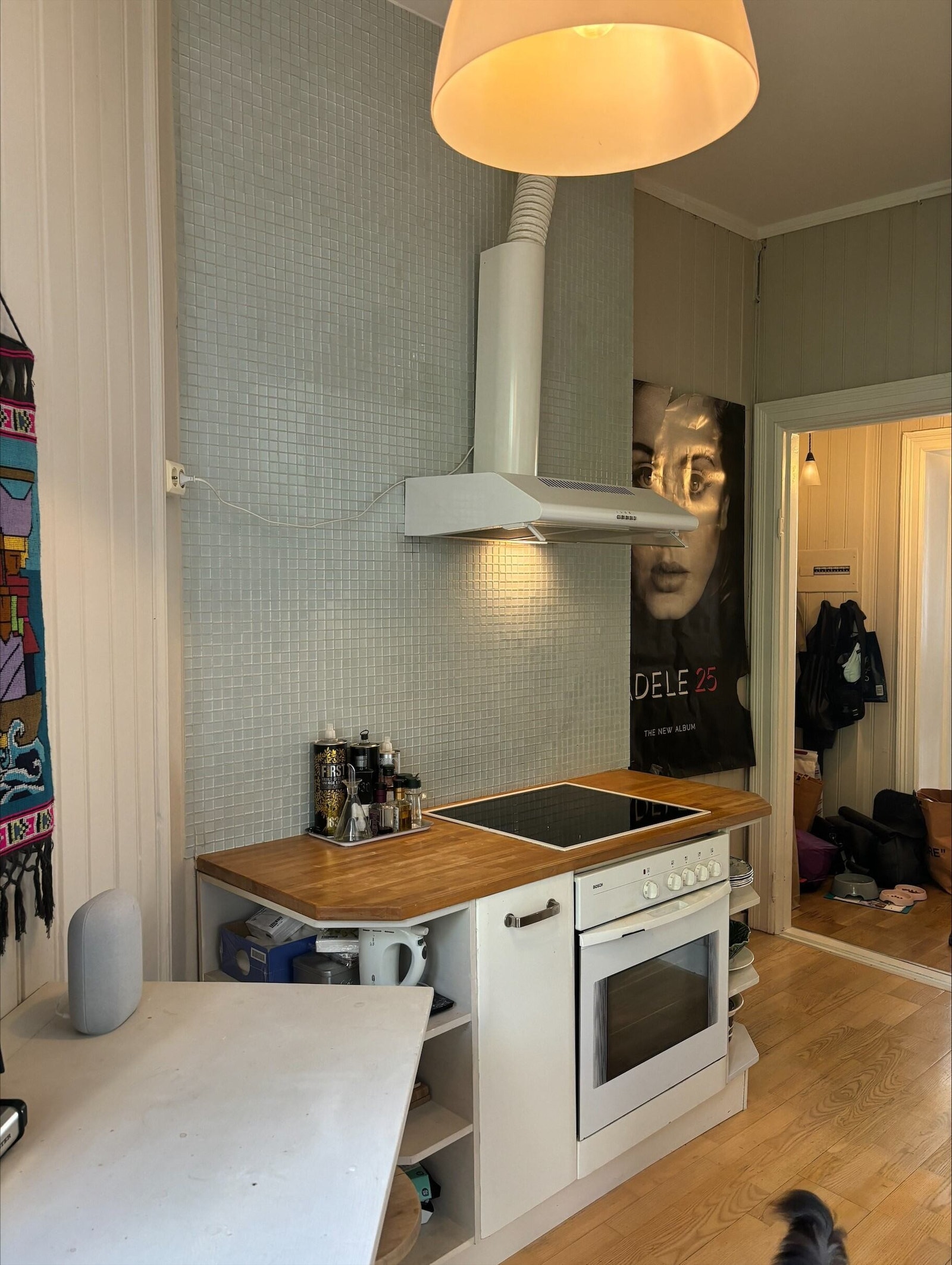 Kjøkkenet er utstyrt med komfyr, kjøleskap og oppvaskmaskin. Galleribilde