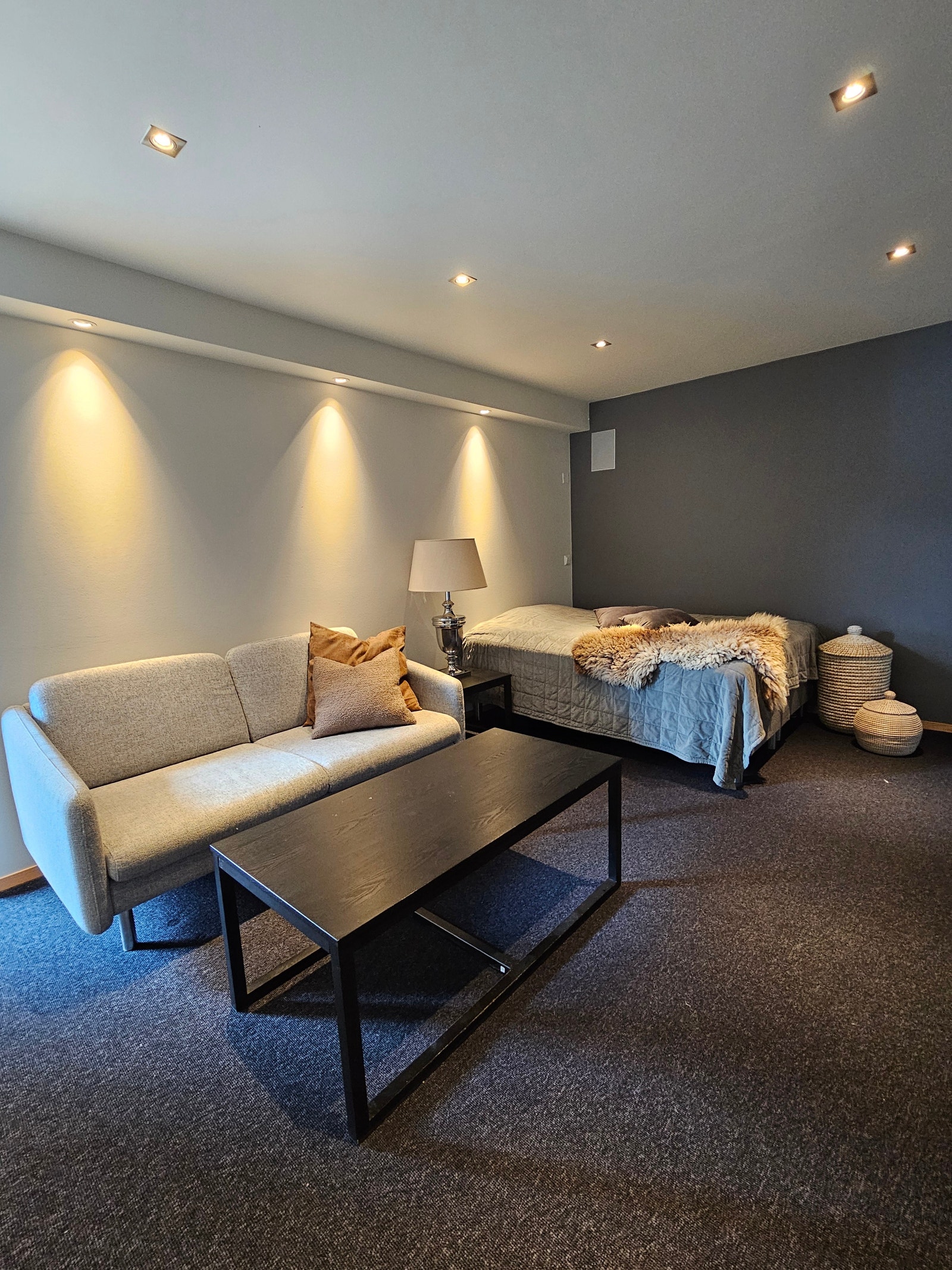 Soverom/kjellerstue med utgang til jacuzzi og utebod. Galleribilde