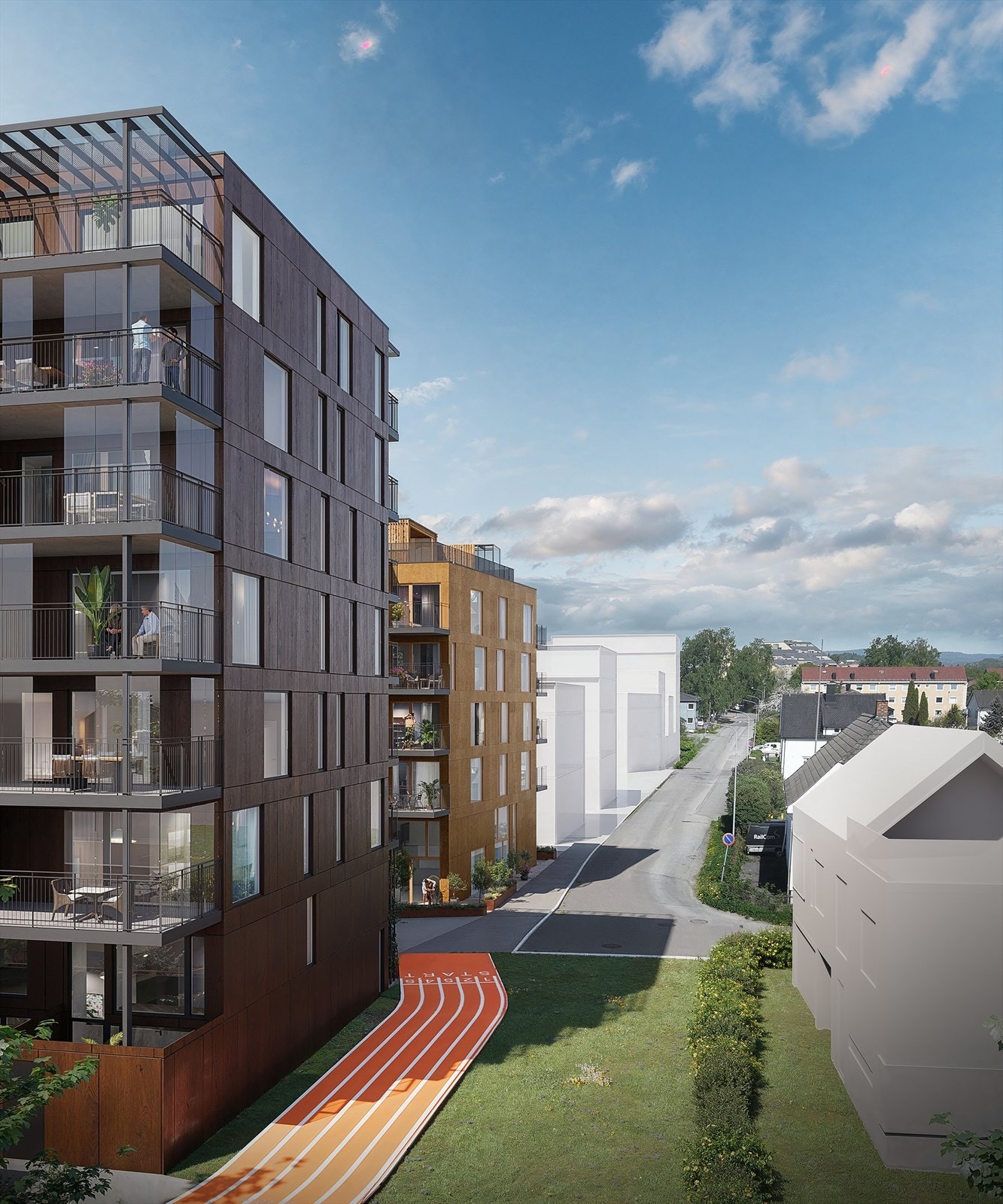 De 4 byggene i Lux Tetra grenser mot villabebyggelse. Illustrasjonsbilde - kan avvike fra standardleveranse. Galleribilde