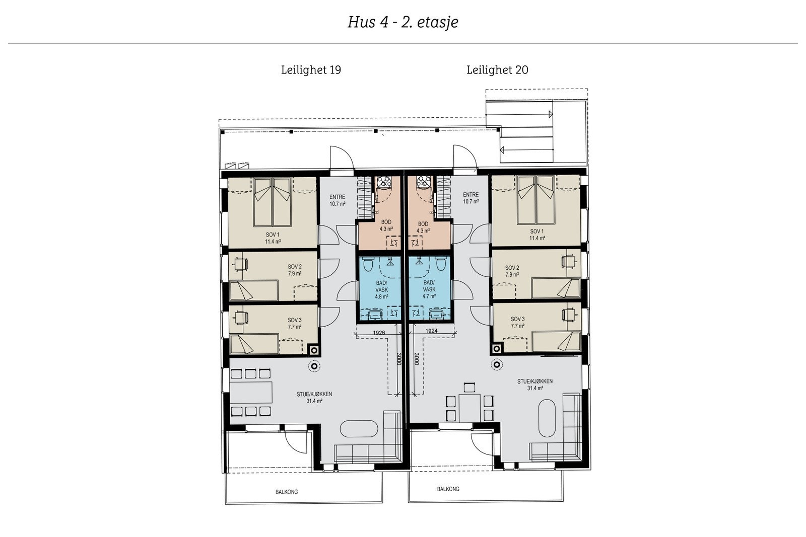 Plantegning bygg 4 - 2.etg (leil.20 er solgt) Galleribilde