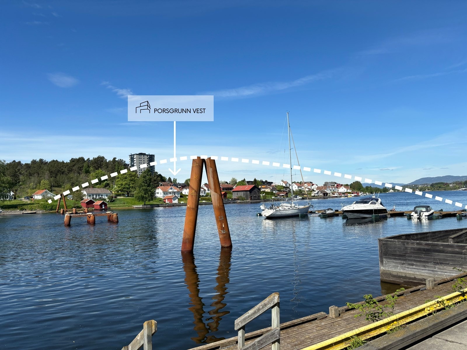 Illustrasjon over den planlagte gangbroen over elva som er planlagt ferdig 1. kvartal 2025. Da går, eller sykler du fra vest til øst på få minutter. Galleribilde