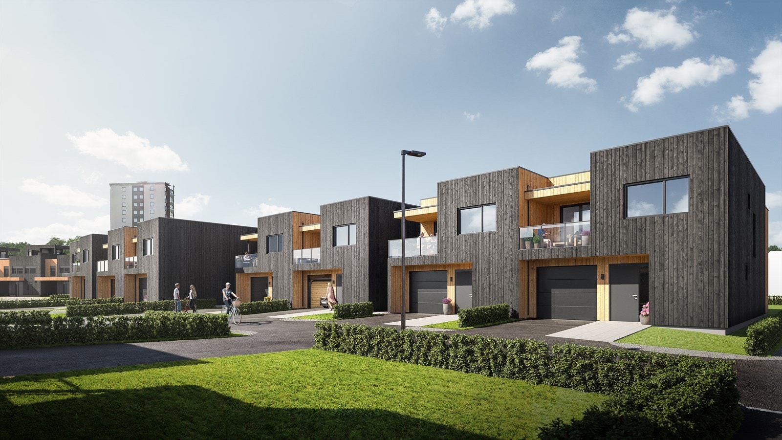 Innholdsrike tomannsboliger over to plan, garasje og flere uteplasser. Galleribilde