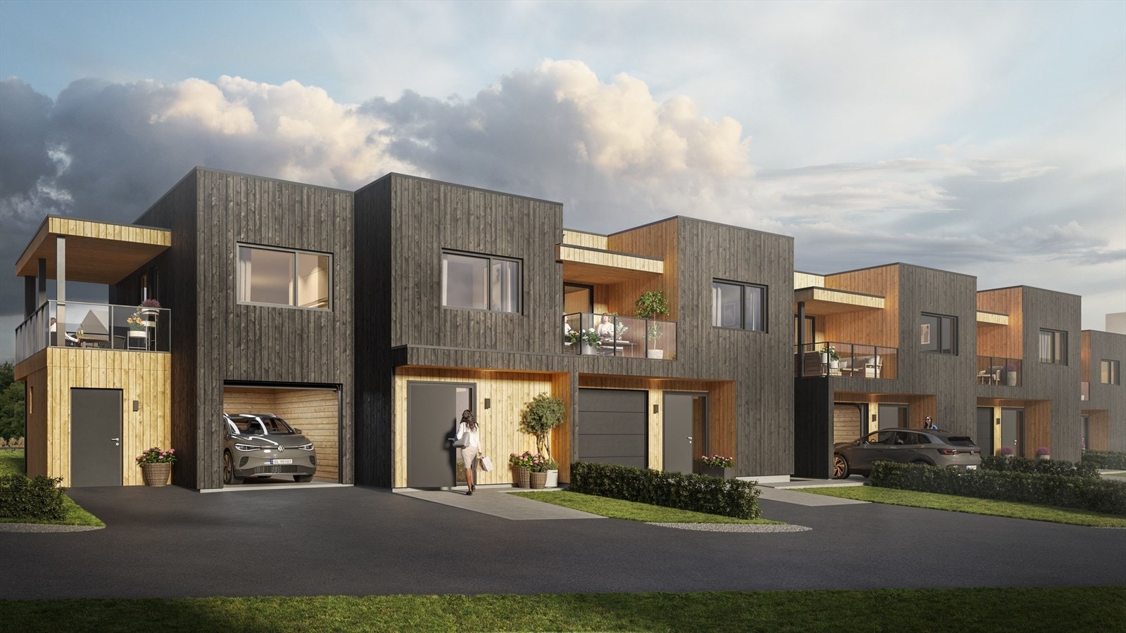 Innholdsrike tomannsboliger over to plan, garasje og flere uteplasser. Galleribilde