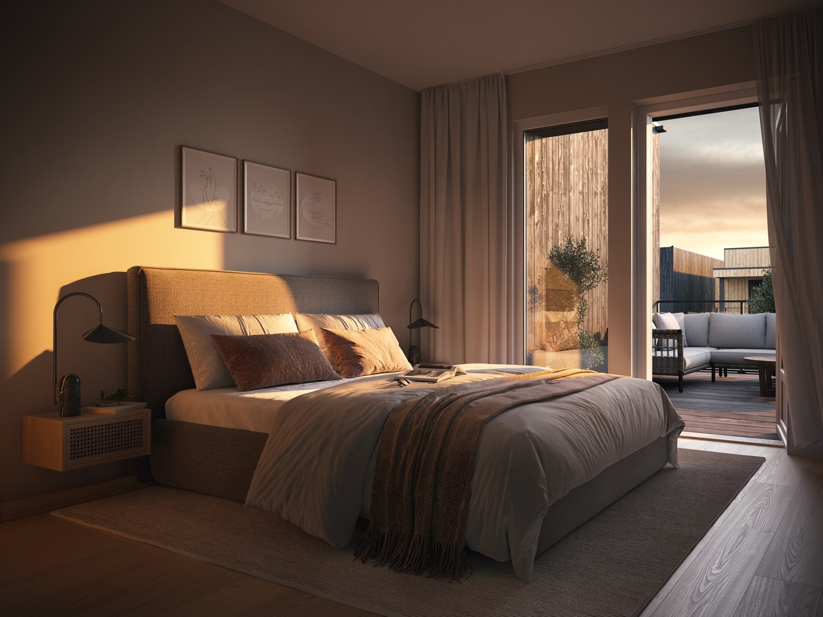 Direkte utgang til romslig balkong. Illustrasjon soverom Plassen 9B avvik vil forekomme. Galleribilde