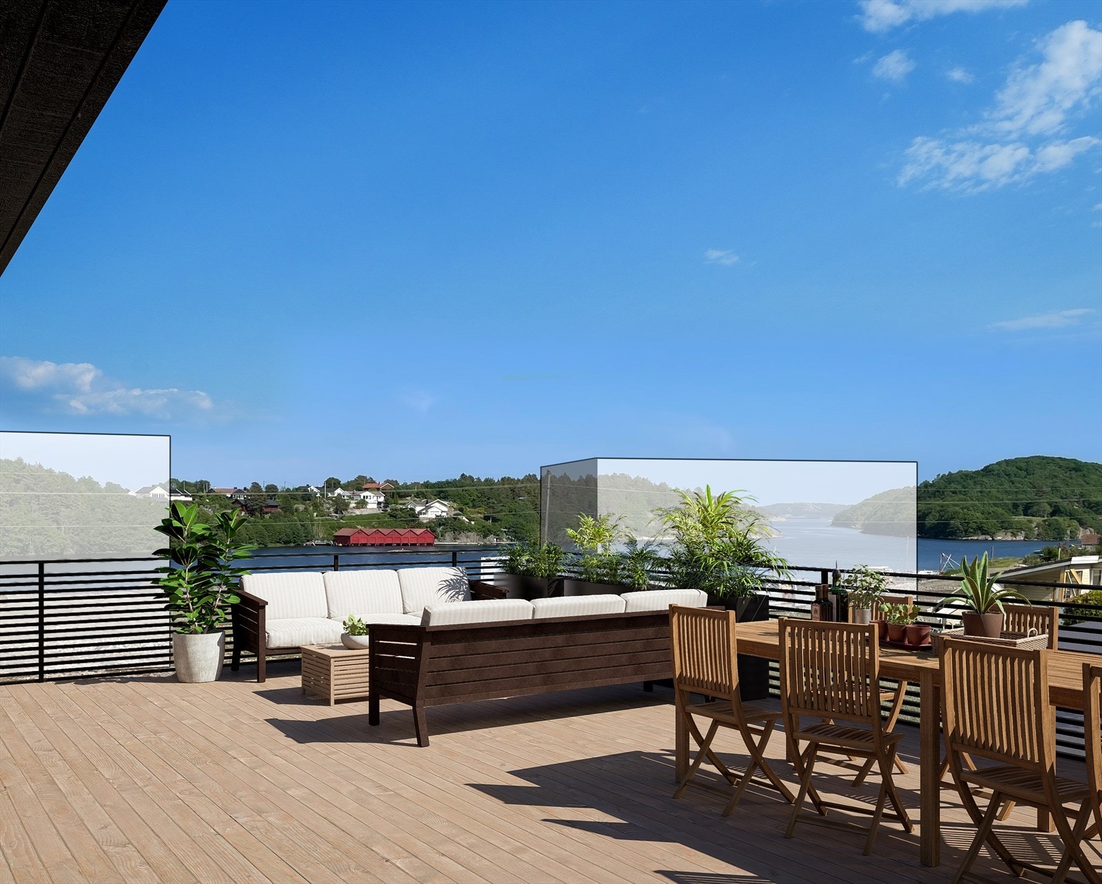 Fin utsikt mot Landekilen. De grå feltene illustrerer området hvor andre boliger foran vil påvirke utsikten. Galleribilde