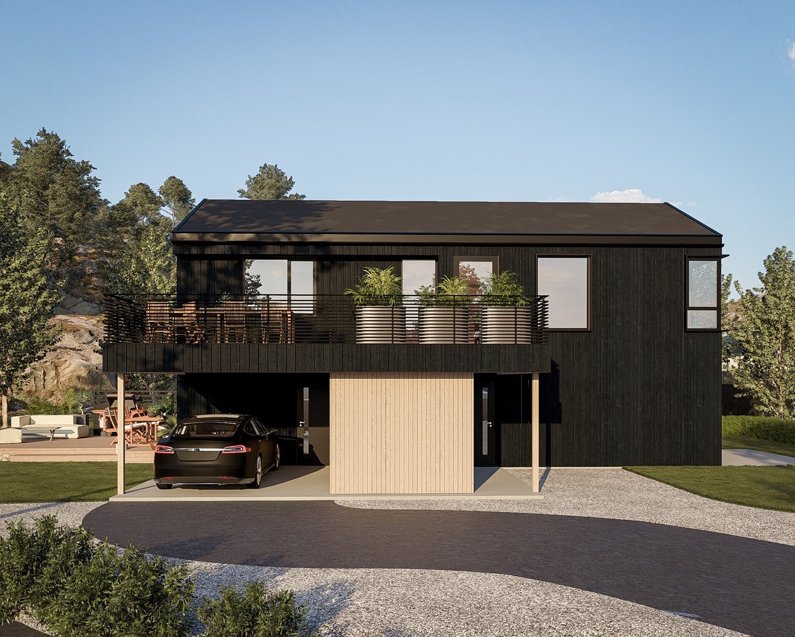 Det er carport og boder under takterrassen. Galleribilde