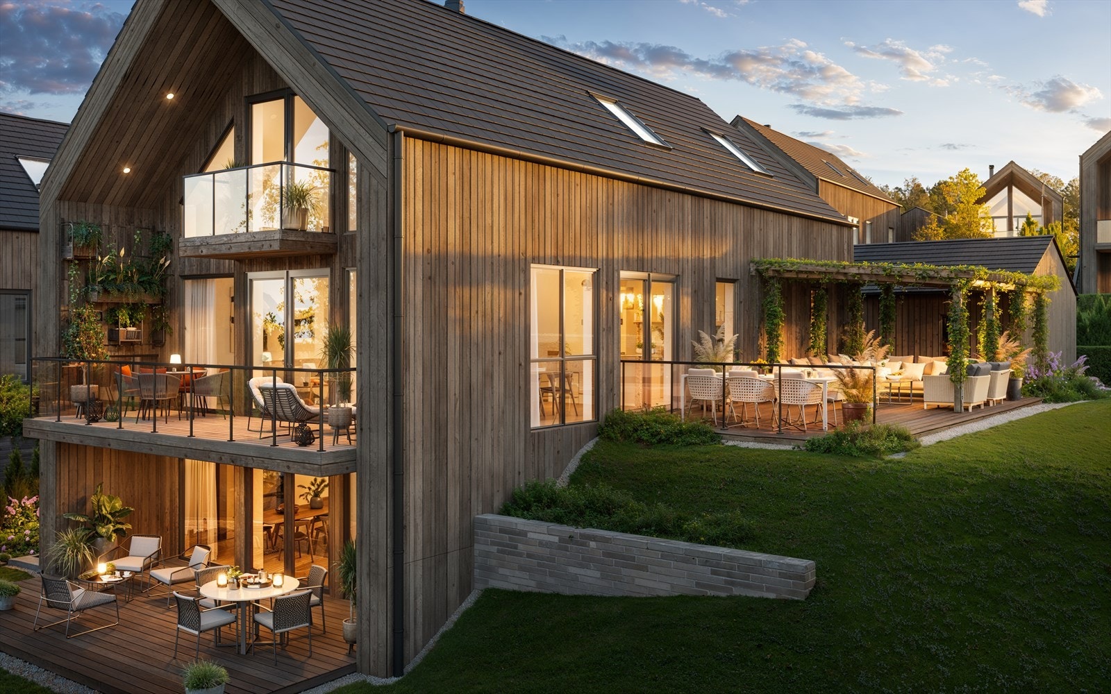 Lekre familieboliger med høy kvalitet i materialvalg - vær med å tilpass interiøret slik at du får drømmeboligen! ( Illustrasjonsfoto, noe avvik vil forekomme) ( Pergola kan leveres som tilvalg). Galleribilde