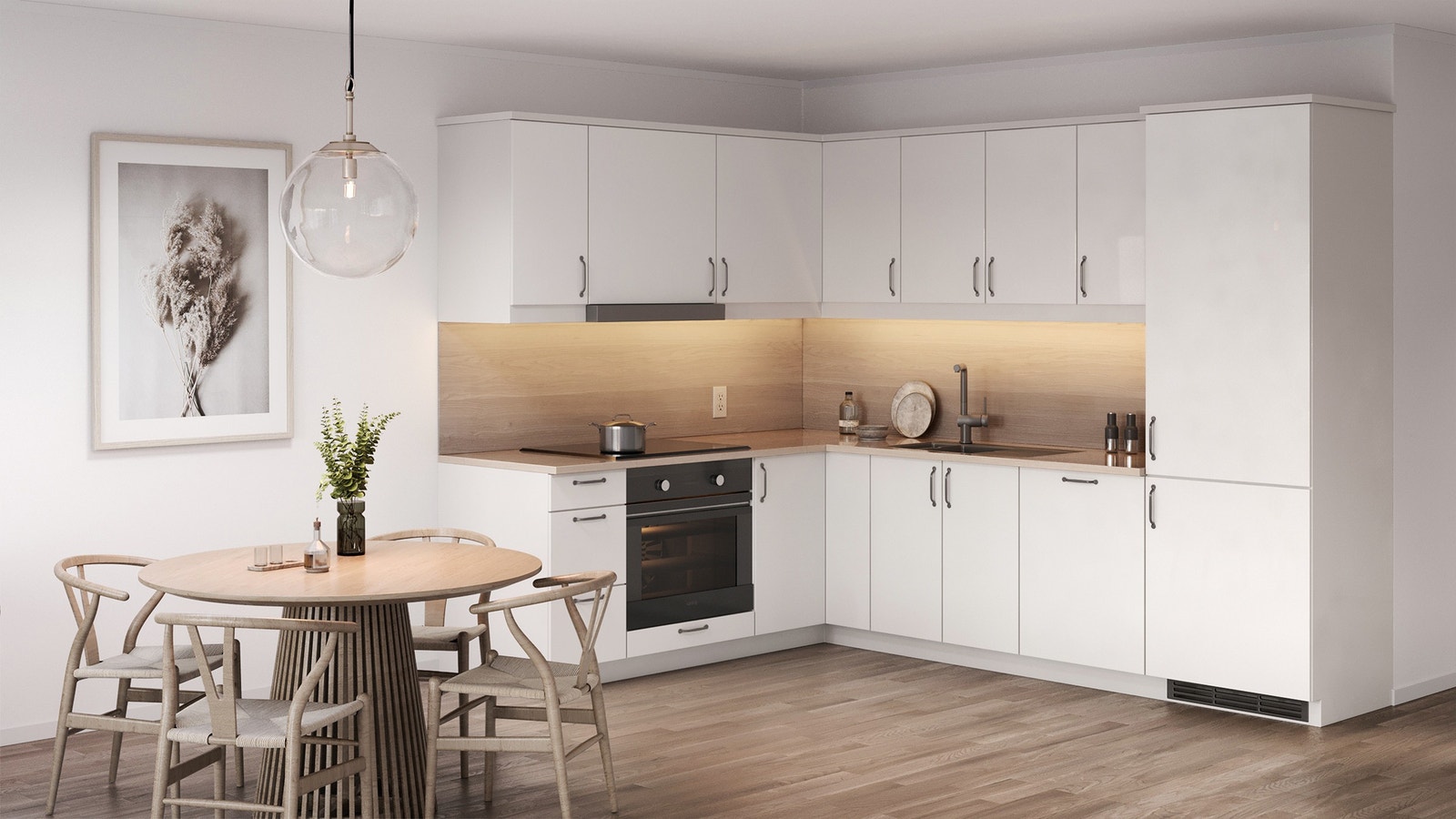 Illustrasjon kjøkken. Kjøkkeninnredning fra Sigdal. Overskap blir takhøye. Galleribilde