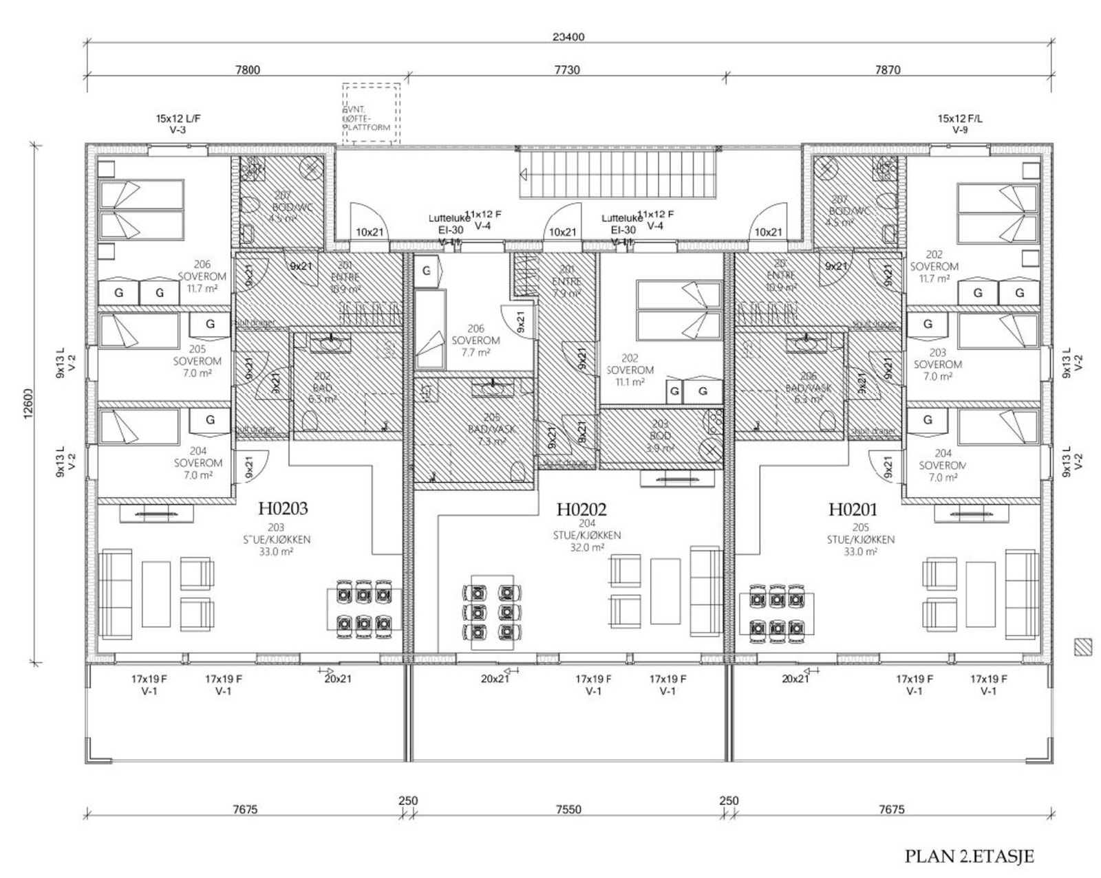 Byggetegninger andre etasje. Galleribilde