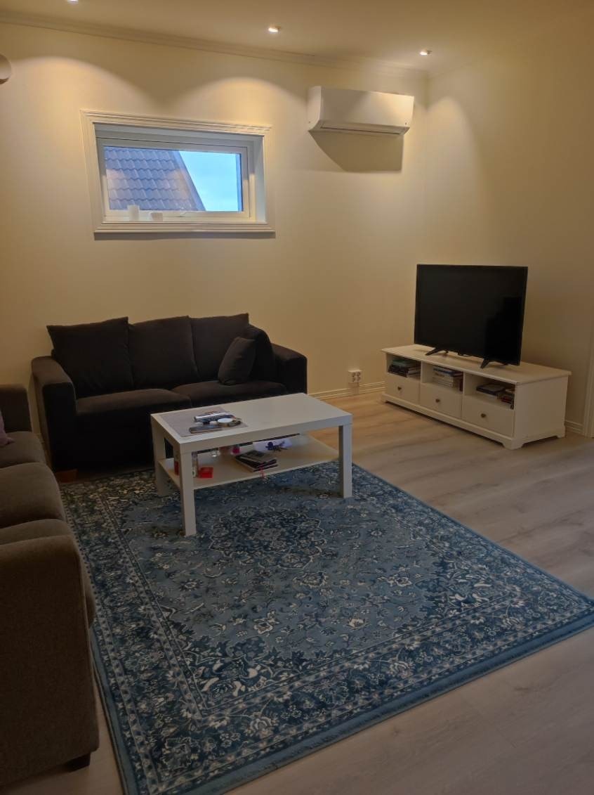 Stua med soafer, TV, spisebord og stoler Galleribilde