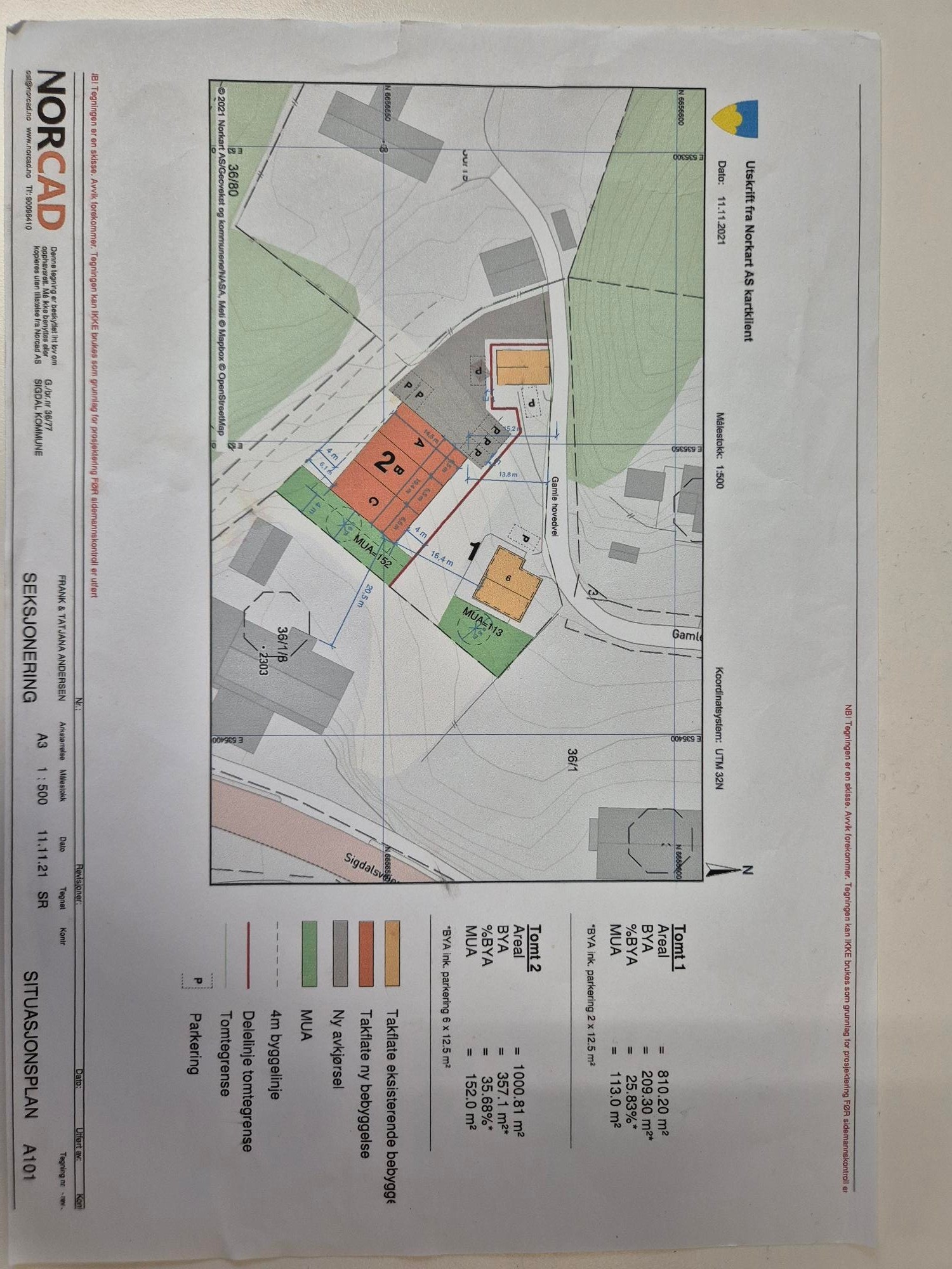 Skisse for eventuell fradeling av tomt. Galleribilde