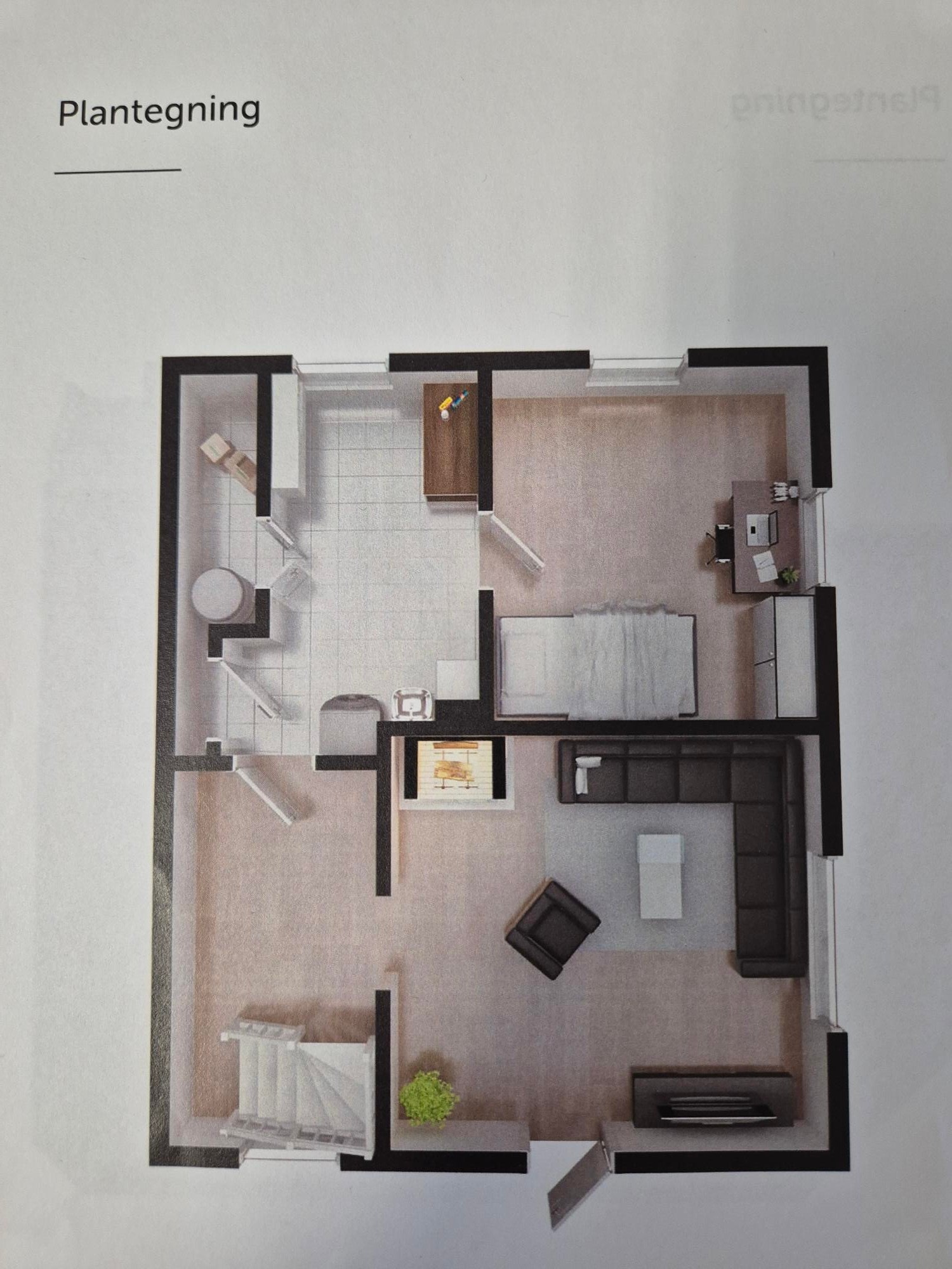 Bilder fra tidligere salgsoppgave for å illustrere. Huset er pr. i dag ikke møblert og klart til innflytting.
Plan Kjeller som også har egen inngang. Galleribilde