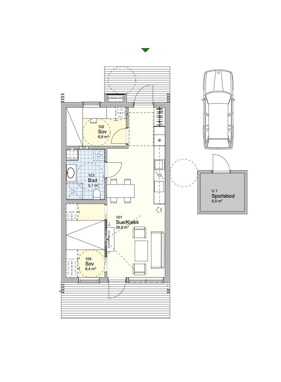 Plantegning med utvendig bod. NB! For plassering av boden se Situasjonsplan Galleribilde