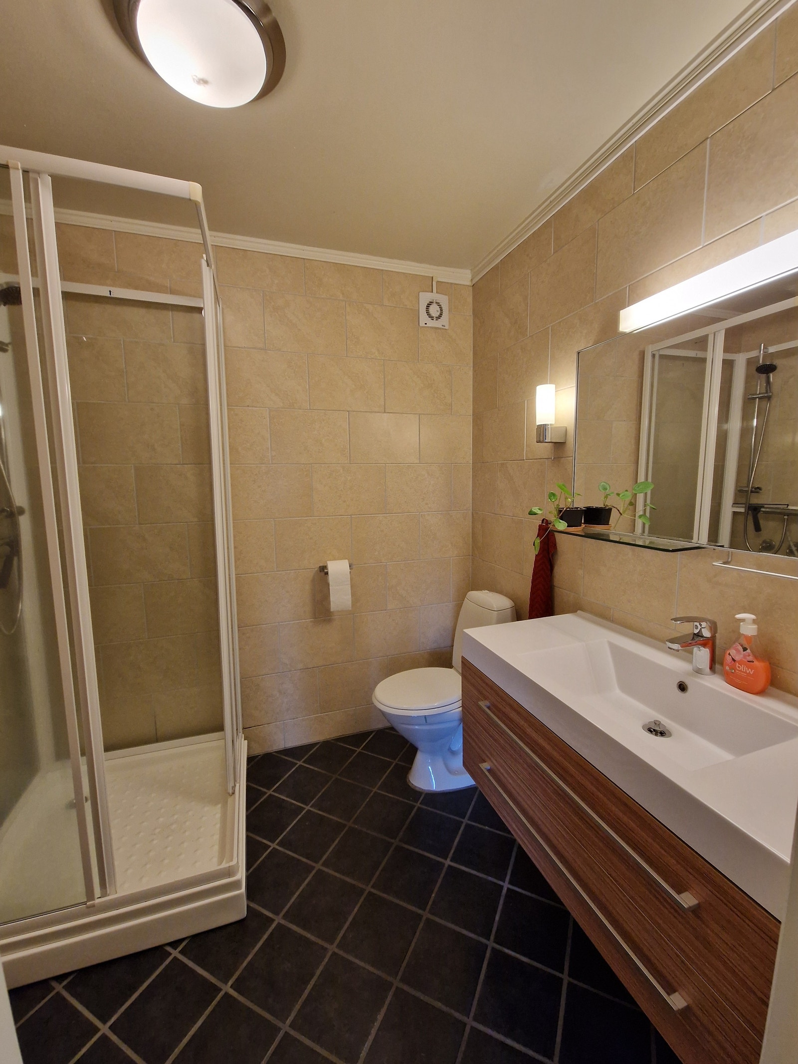 Opplegg for vaskemaskin ved dusj på bad. Galleribilde