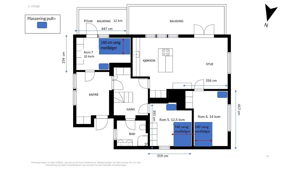 Plan 1 etg med detaljer for hvert rom Galleribilde