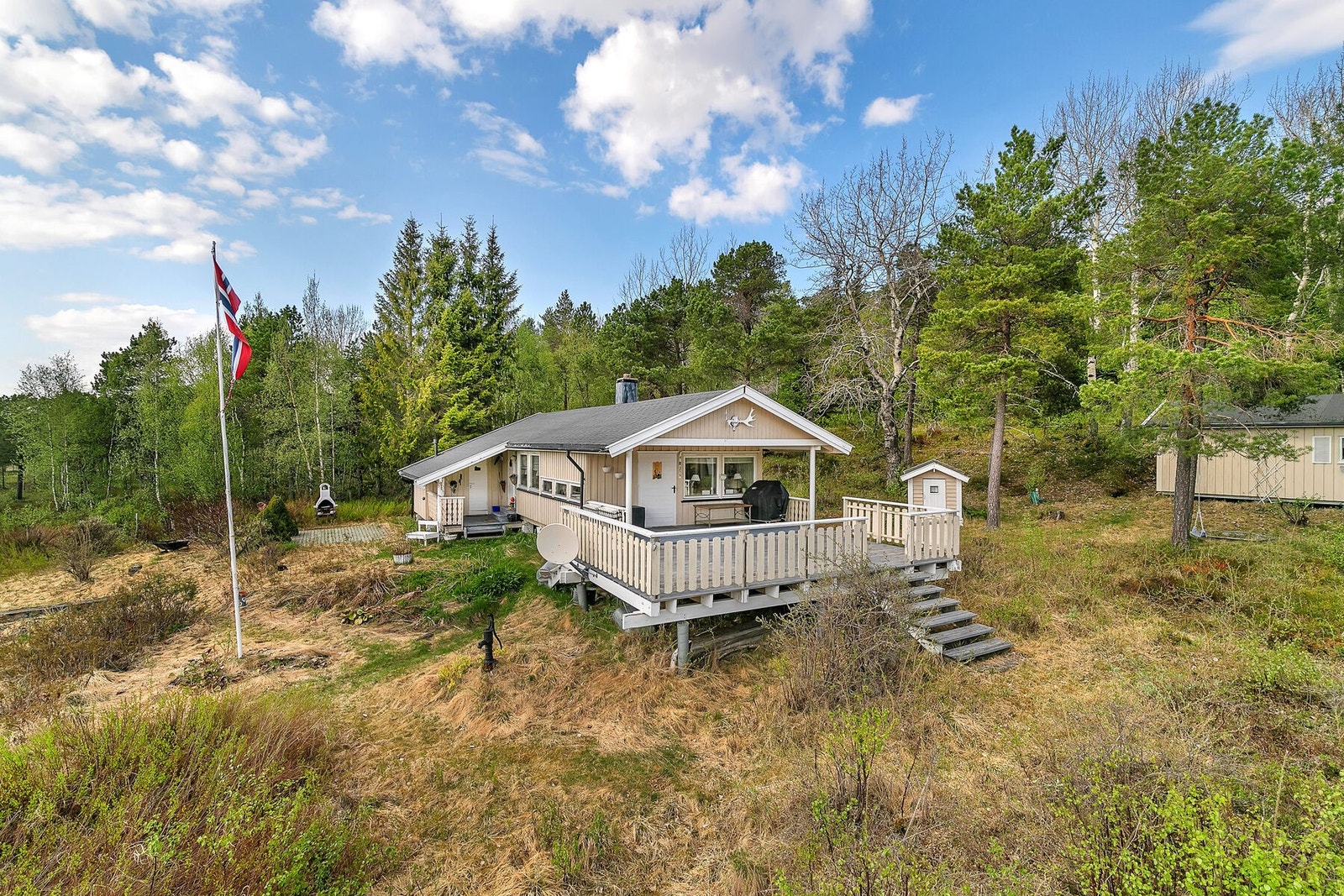 Hytta har en lund og idyllisk beliggenhet Galleribilde
