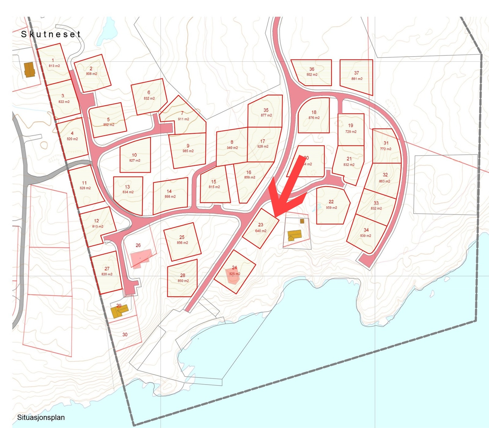 Tomtekart med tomt 23 markert Galleribilde