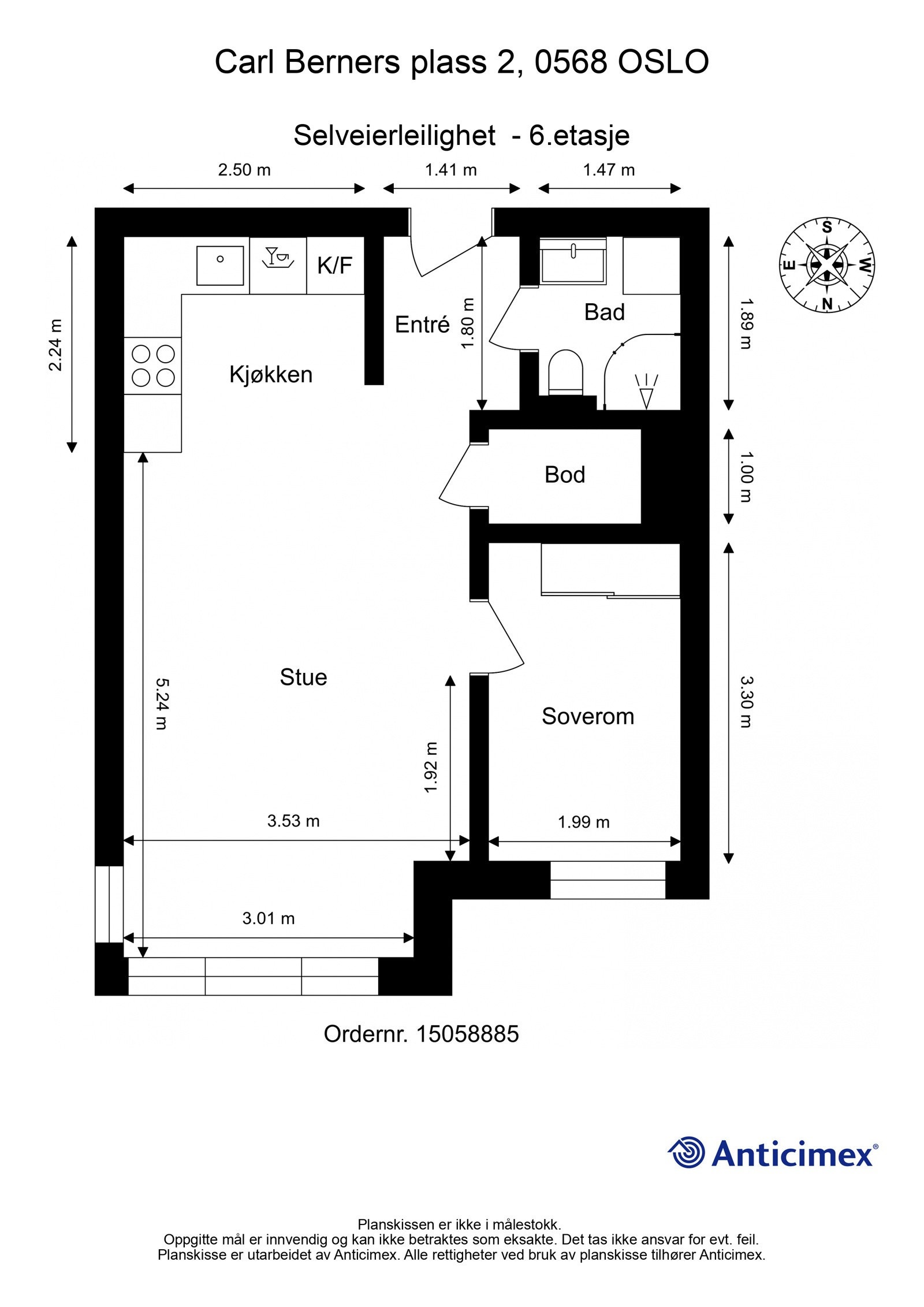 Målsatt plantegning med mål. Galleribilde