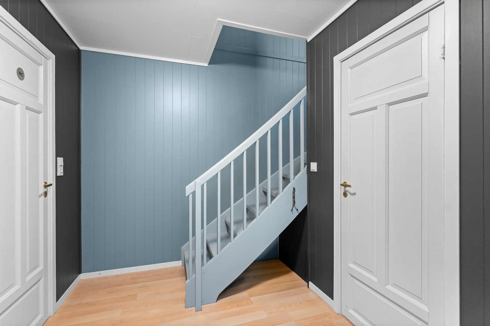 Dør til venstre er bad og døren til høyre er bod under trapp som er på 3 kvm. Galleribilde