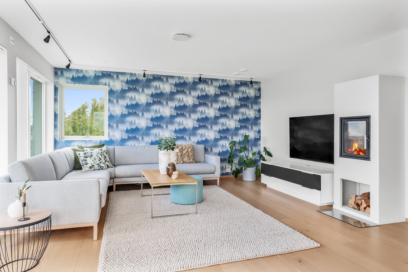 Du har en naturlig plass til sofagruppe og TV med tilhørende møblement. Galleribilde