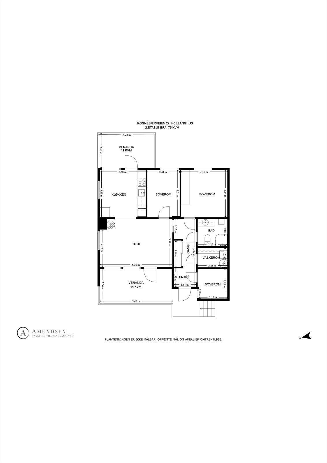 Leiligheten ligger i byggets toppetasje/ 2. etg. | P-rom: 75 m² | inneholder entré/gang, kjøkken, stue, 2 soverom og et disp.rom/kontor (sportsbod i byggetegningen og ikke bruksendret) Galleribilde