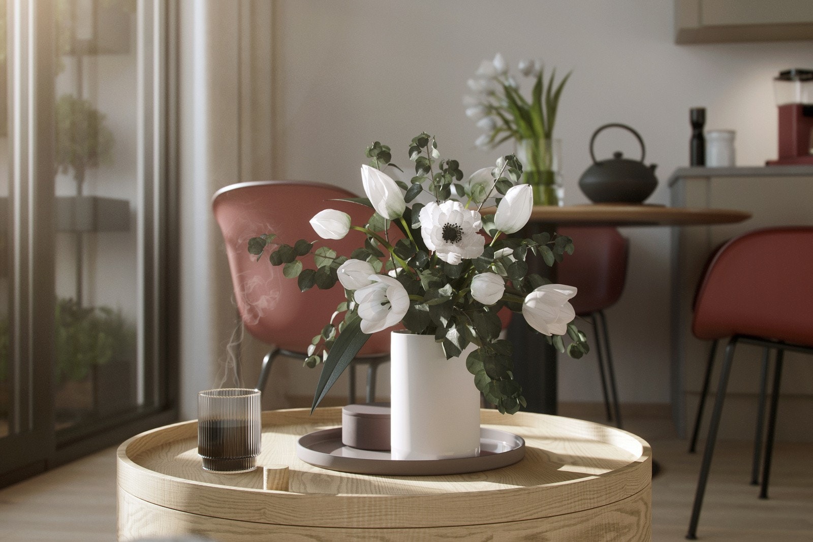 De store vinduene gir rikelig med daglys inn i leiligheten. Illustrasjon kan avvike fra leveranse. Galleribilde