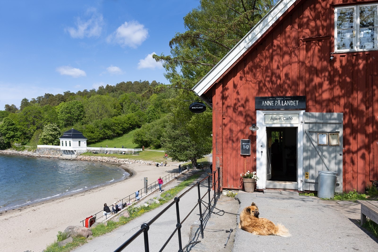 Nærområde med strand og koselig kafé. Galleribilde