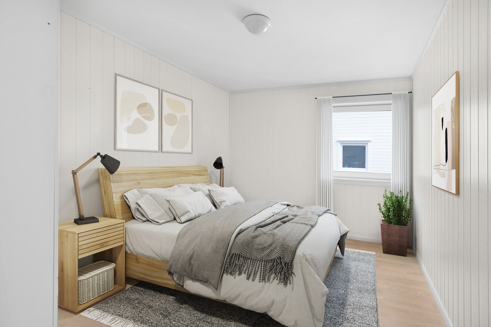 Garderobeskap på begge soverom. Digitalt innredet bilde. Galleribilde