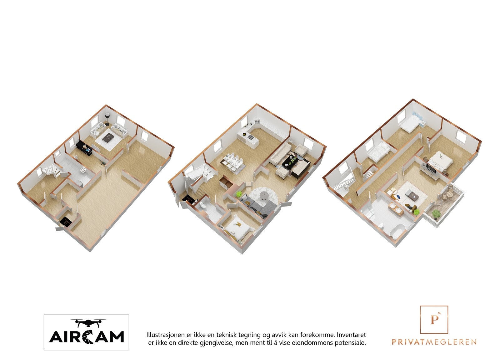 Plantegning over alle etasjer i 3D Galleribilde