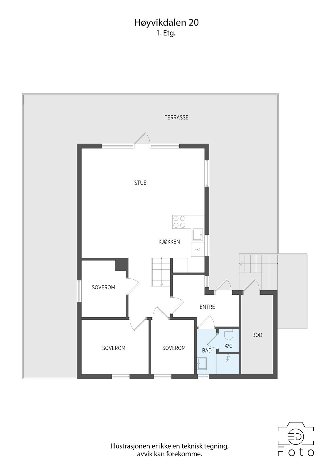 Høyvikdalen20 1etg 2d - Klassisk løsning med 3 soverom + hems Galleribilde