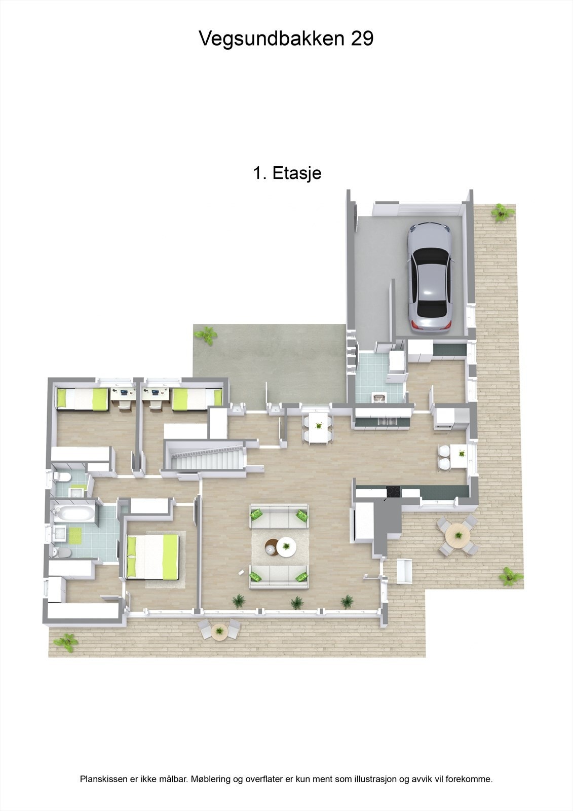 3 D plantegning 1. etasje Galleribilde
