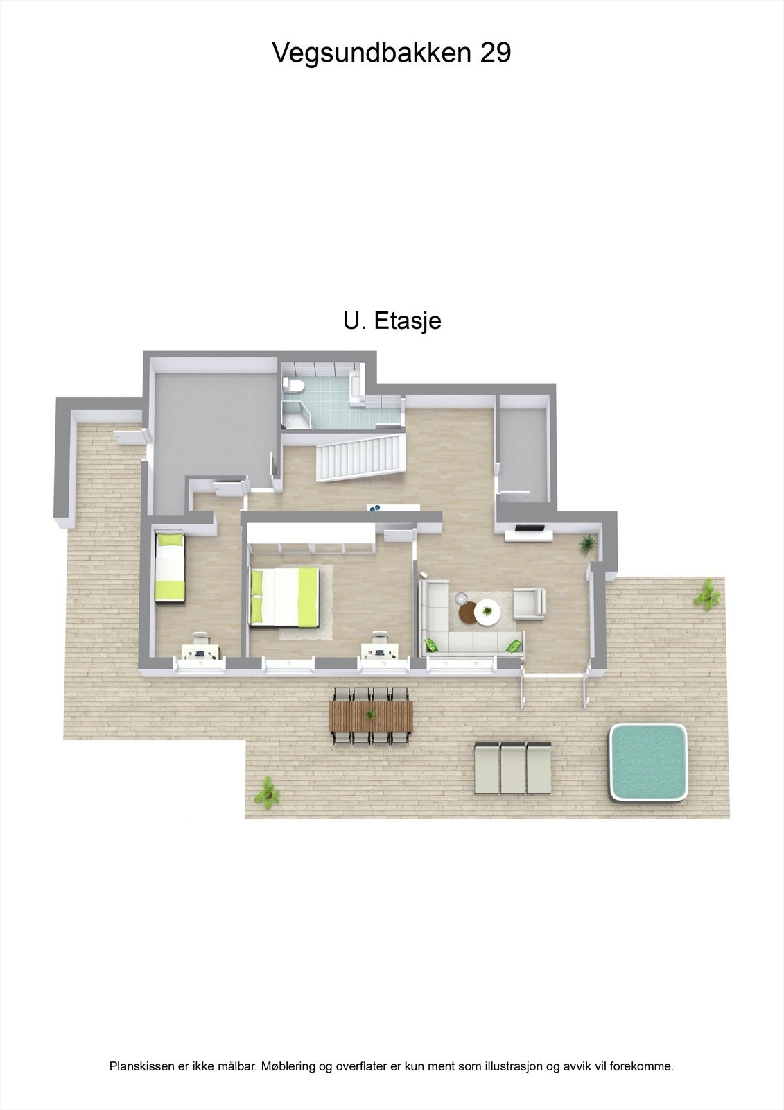 3 D plantegning underetasje Galleribilde