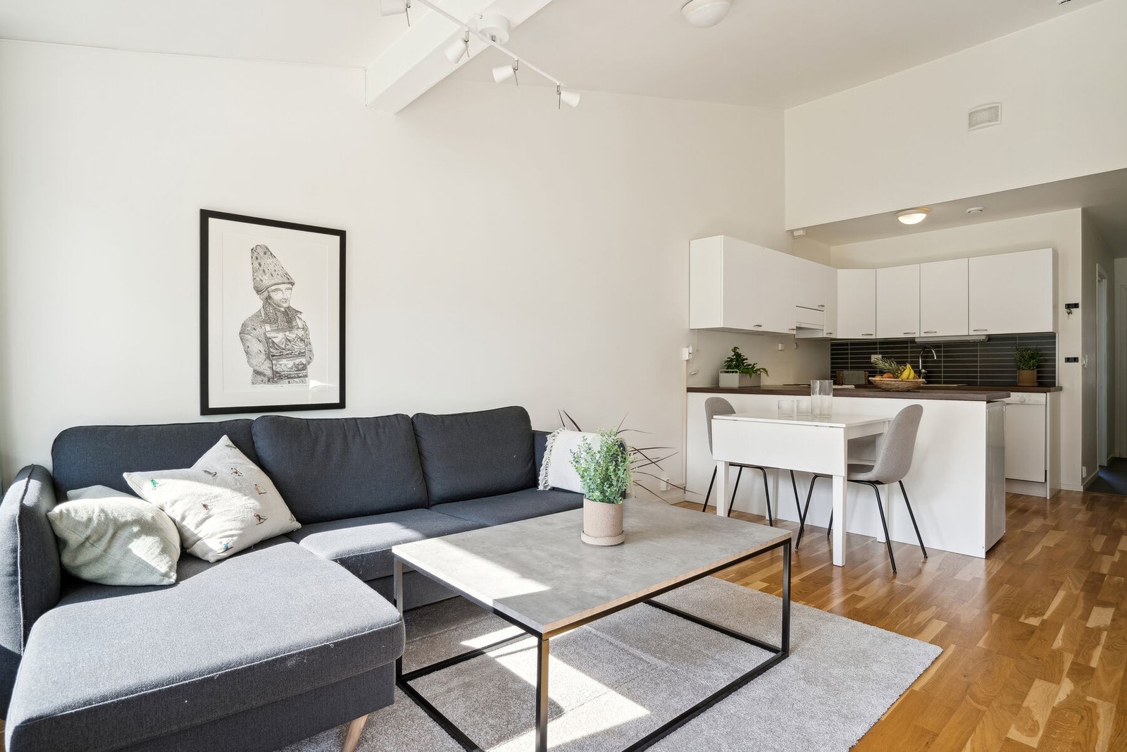 Åpen løsning mellom stue og kjøkken Galleribilde