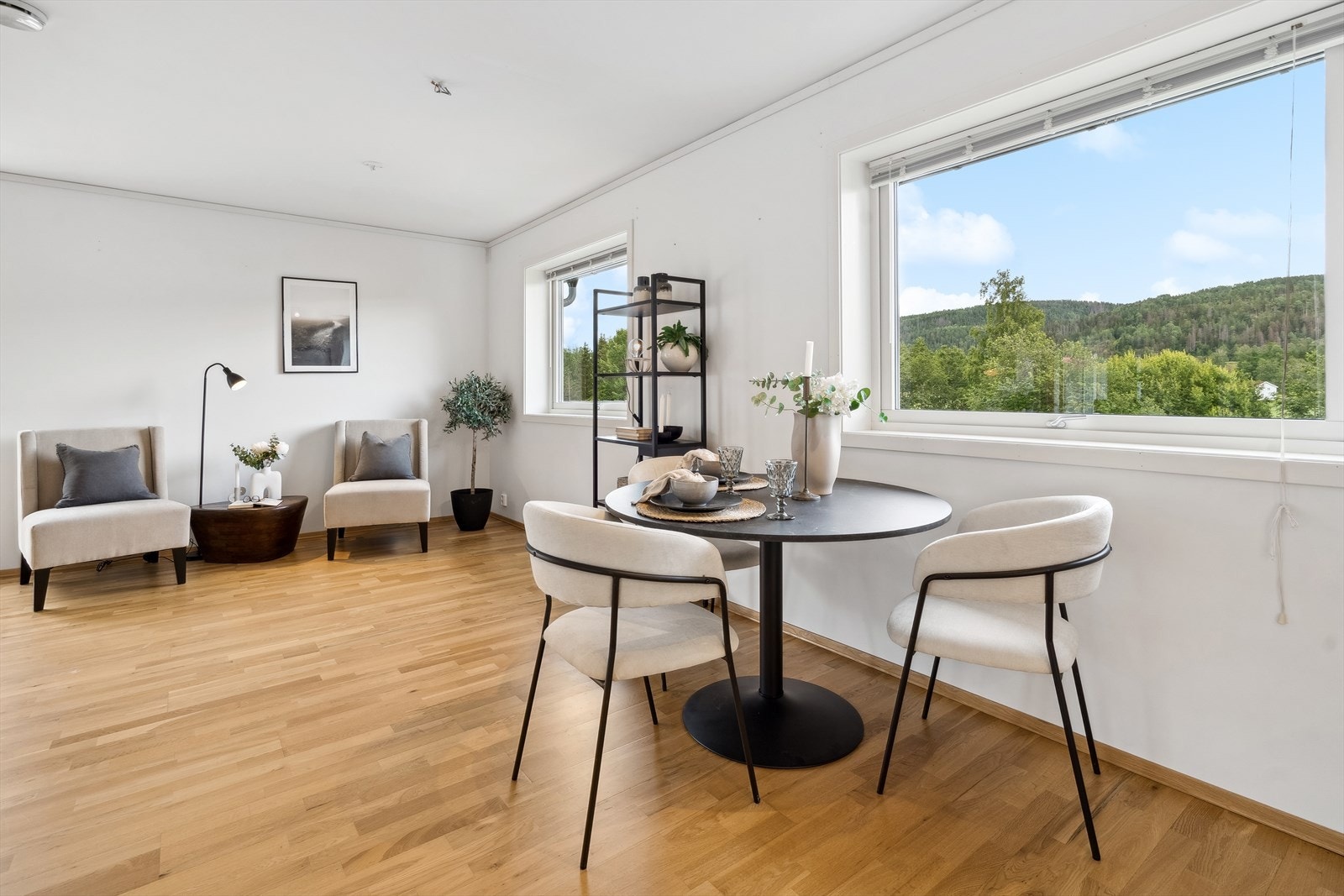 Her er det plass til både sofa med tilhørende møblement, samt en hyggelig spisegruppe. Galleribilde