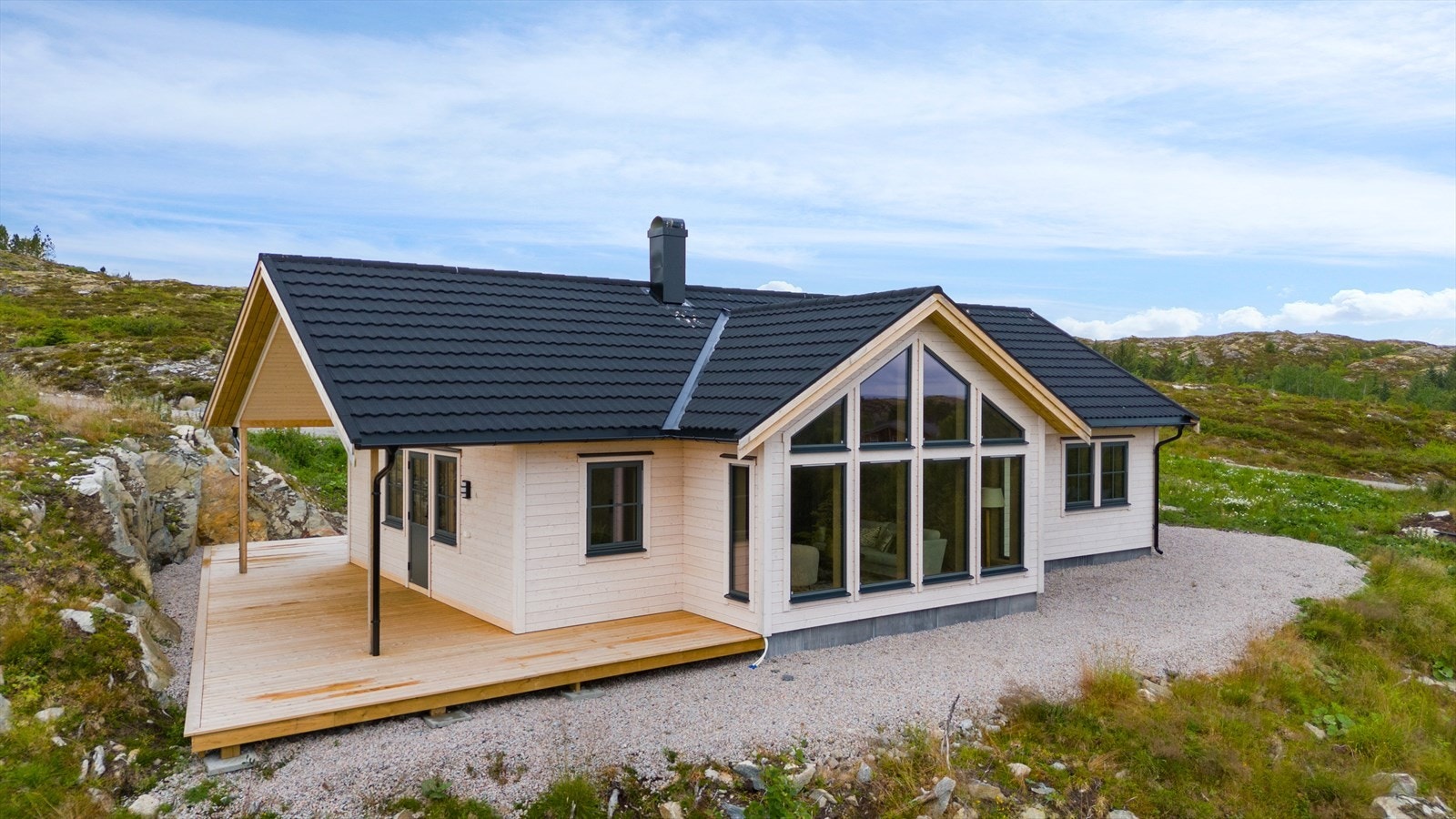 Fritidsboligen ble ferdigstilt i 2024 og selges ubrukt. Galleribilde