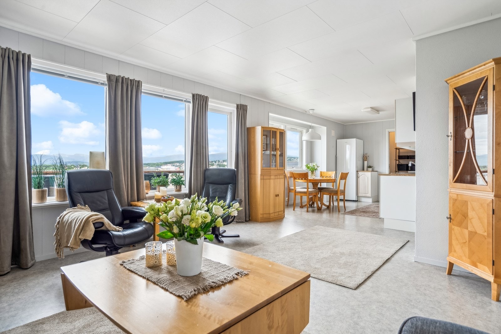 Stue og kjøkken med god utsikt Galleribilde