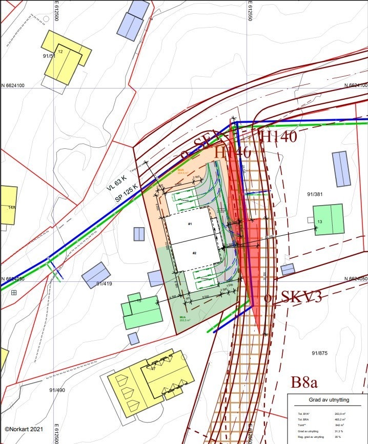 Forslag til bebyggelse av tomannsbolig. Det er også mulighet for å bygge enebolig istedenfor tomannsbolig. Galleribilde