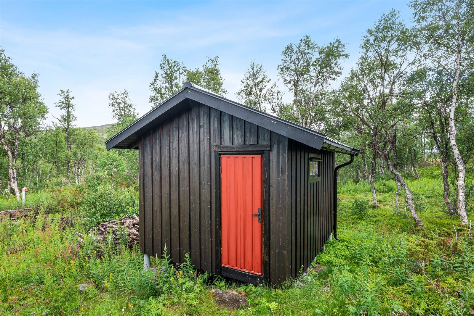 Et eget uthus gir rom for ekstra lagring, noe som er praktisk til ski og annet utstyr. Galleribilde