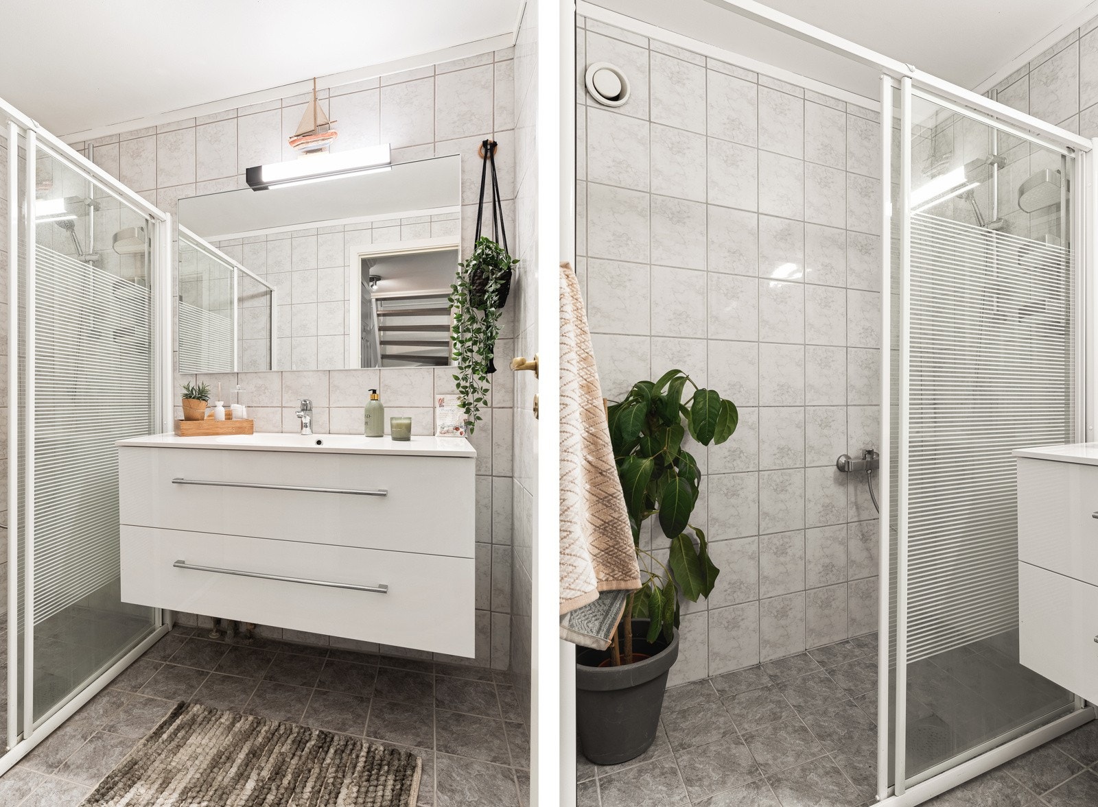 Badet måler 3,7 kvm og har varme i gulv. Galleribilde