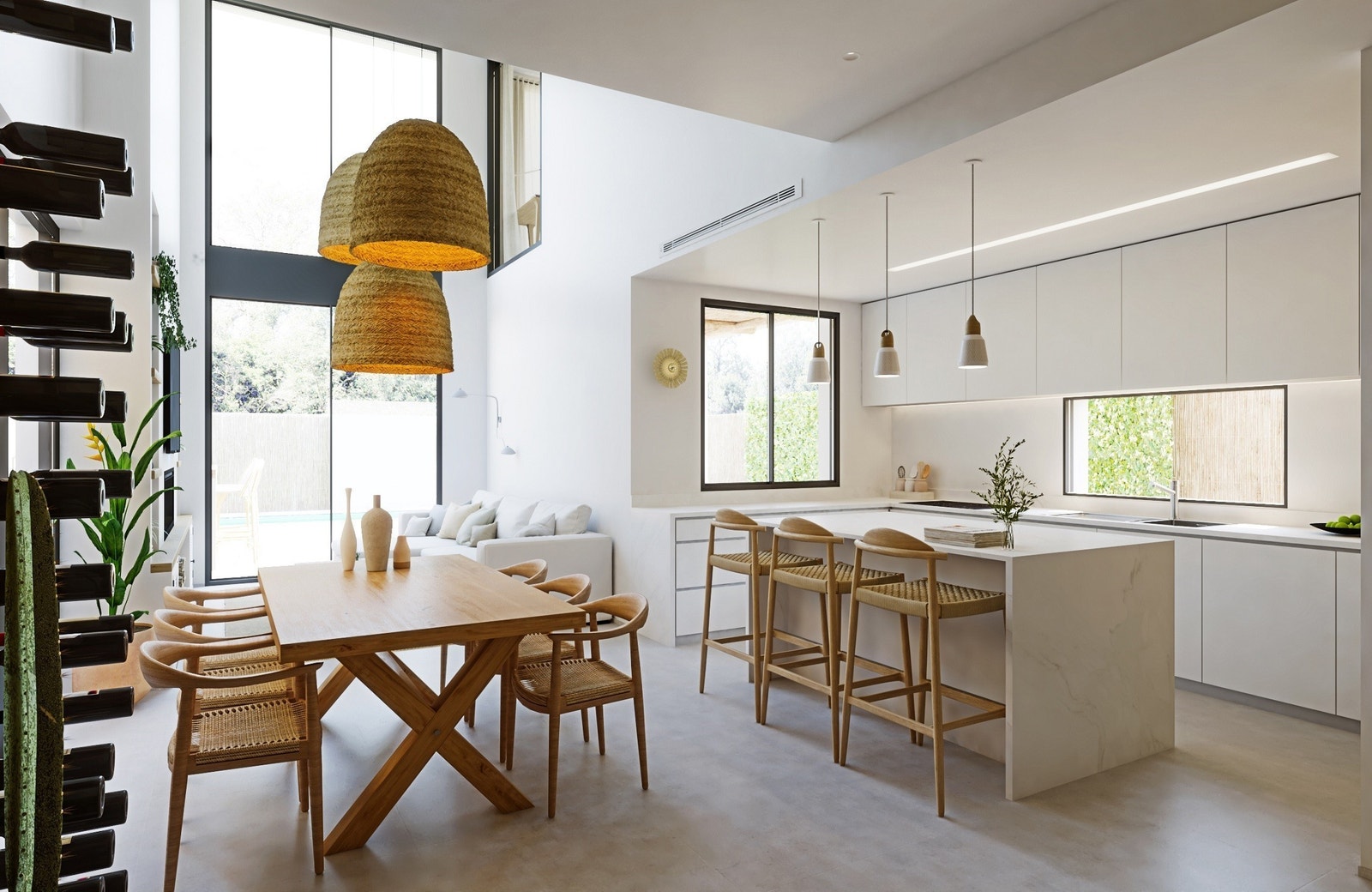 Fullt utstyrt moderne kjøkken med hvitevarer i høy kvalitet inkludert, samt eksklusiv benkeplate i Silestone/corian type Calacatta Galleribilde