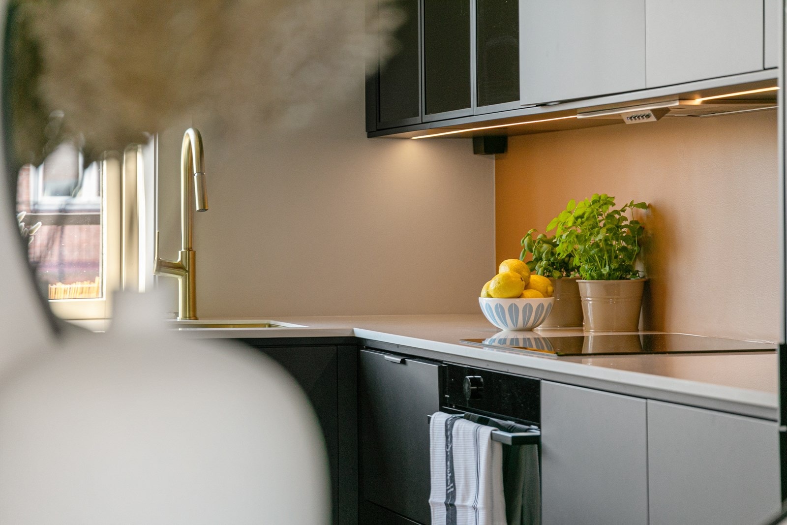 Av integrerte hvitevarer følger induksjonsplatetopp, stekeovn, oppvaskmaskin og kjøl/fryseskap. Galleribilde